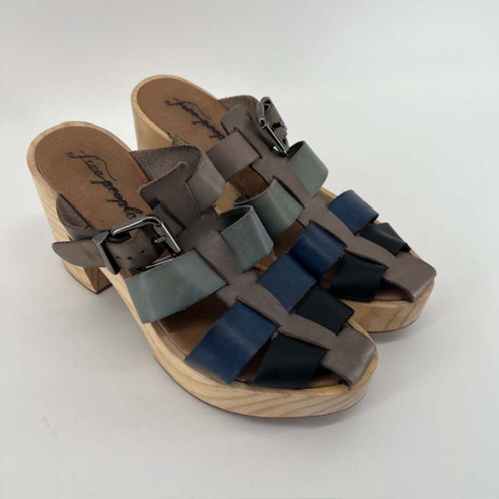 Free People Bellevue Clogs Womens EU38/US8 River Multi Blue Gray Strappy Boho